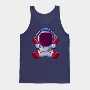 Cute Astronaut Listening Music with Headphone Cartoon Tank Top